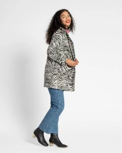 Sedgwick Faux Fur Car Coat Zebra Black -clothing zebra coat 03