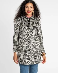 Sedgwick Faux Fur Car Coat Zebra Black -clothing zebra coat 04