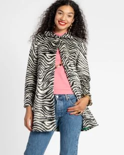 Sedgwick Faux Fur Car Coat Zebra Black -clothing zebra coat 05