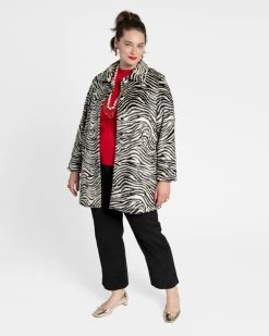 Sedgwick Faux Fur Car Coat Zebra Black -clothing zebracoat 01